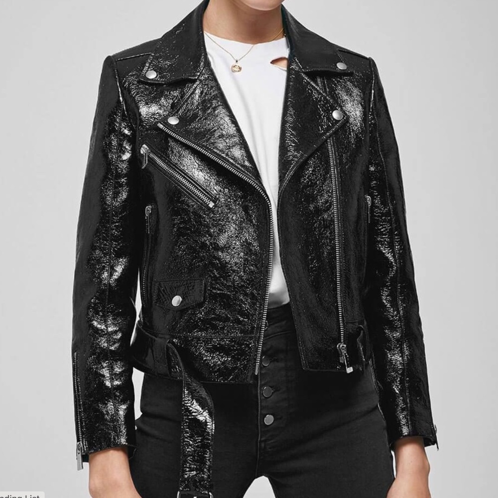 EUC HTF Anine Bing JETT Leather Jacket PATENT Size L/M - FREE SHIP!